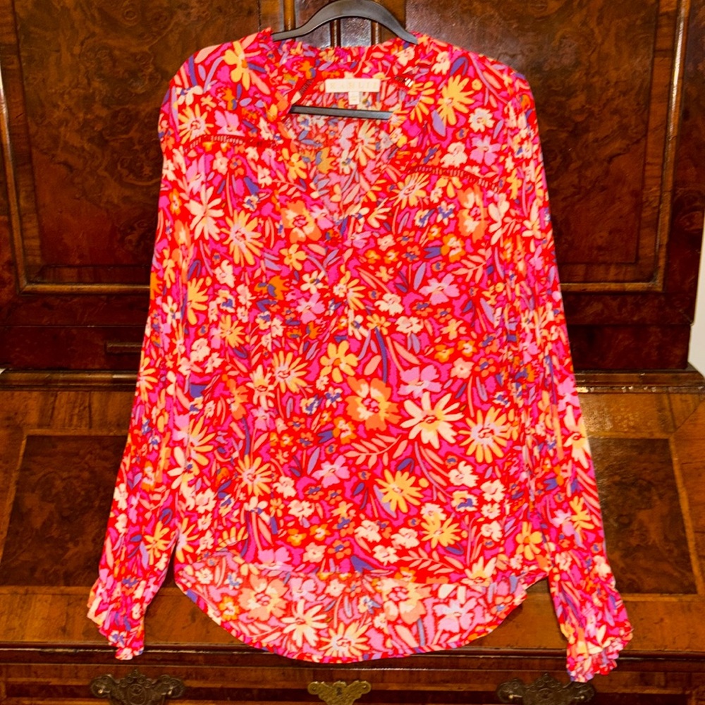Karlie Red Graphic Long Sleeve Blouse